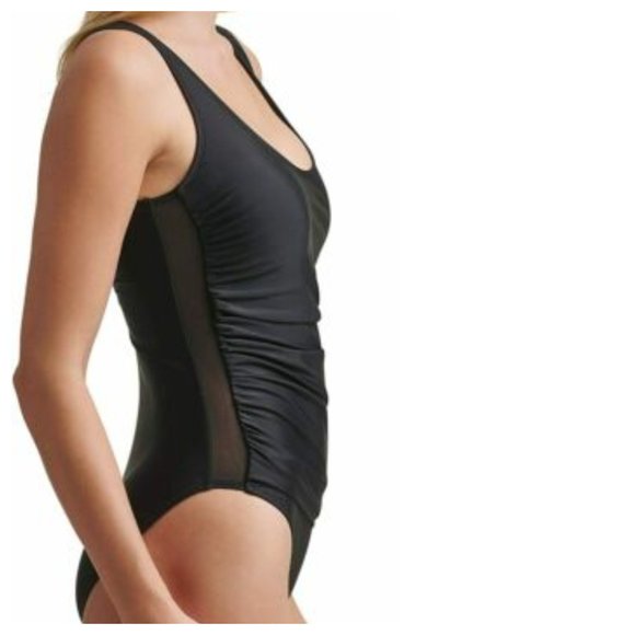 DKNY Mesh Side Shirred One Piece Swimsuit - Picture 2 of 3